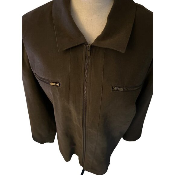 Norm Thompson Microsuede Jacket Brown Microsuede Zip Up Lined Vintage Size 2X - Picture 3 of 8